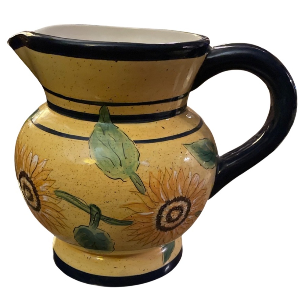Tuscan Sun Pottery Sunflower Pitcher Hand-painted / Yellow